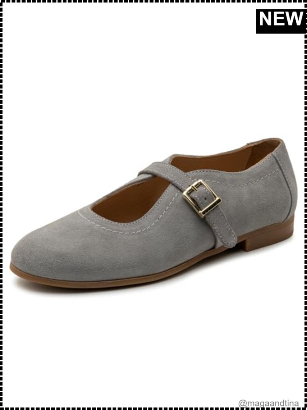 Leather Mary Jane Ballet Flats Round Toe Buckle Strap Comfort Work Shoes
